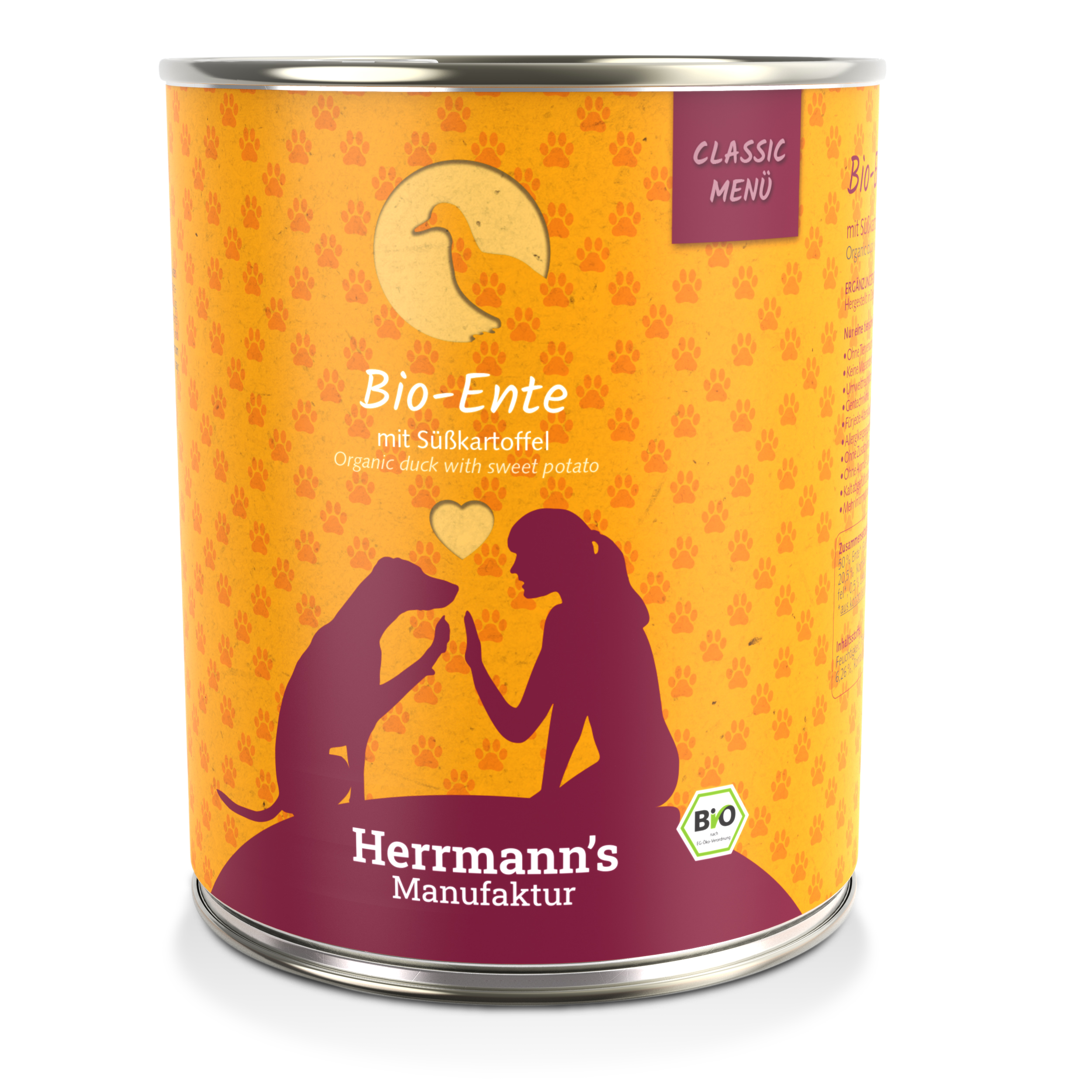 24er-Set Bio-Hundefutter Ente Menu 1 mit Sueßkart., Kuerbis, Nachtkerzenoel 800g - Bild 1