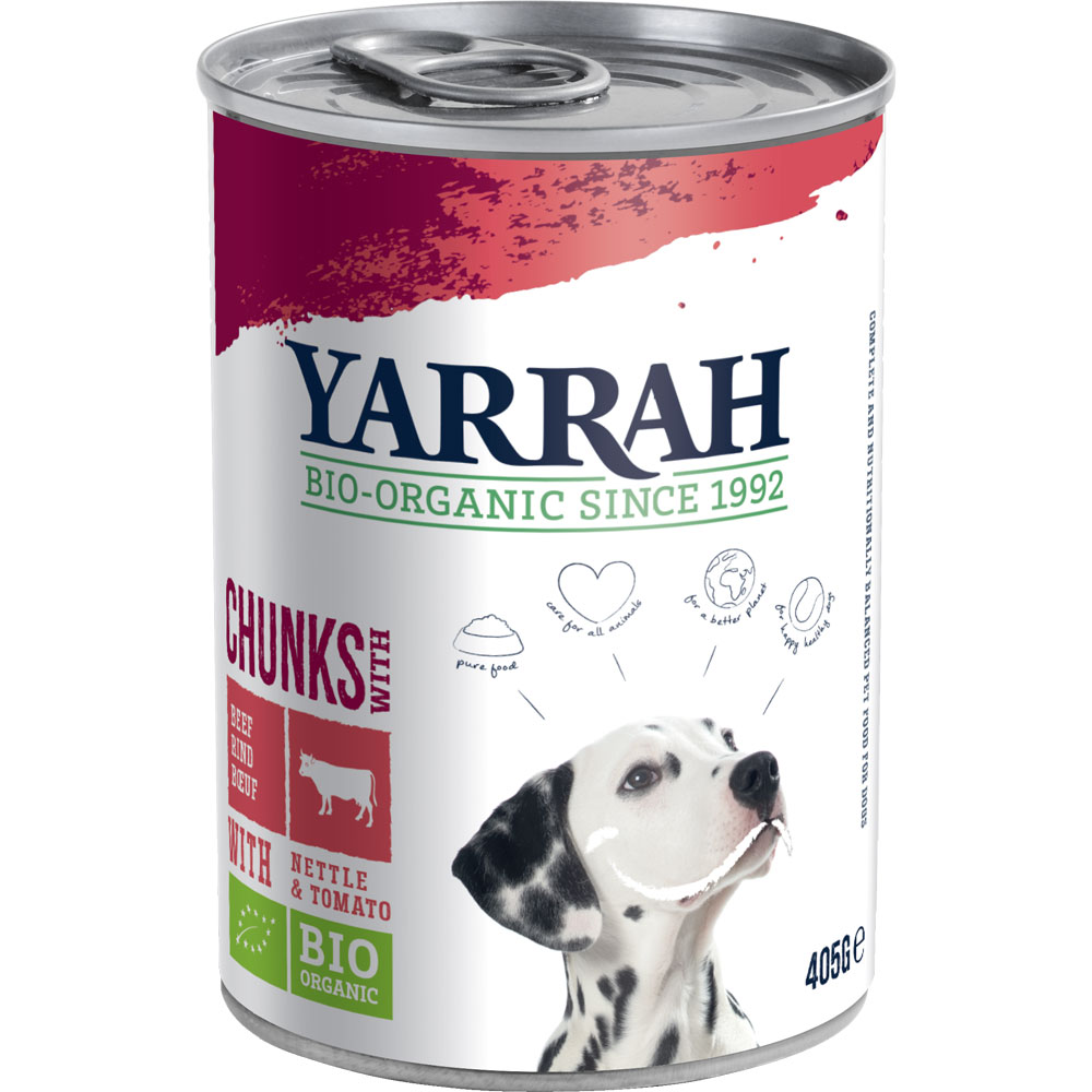 288er-SET Bio Hundefutter Bröckchen Huhn mit Rind und Brennessel 405g Yarrah - Bild 1