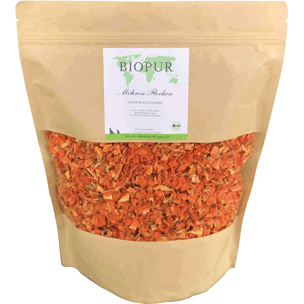 2er-SET Bio Hunde-Ergänzungsfutter  Möhrenflocken 1,2 kg Standbodenbeutel BIOPUR - Bild 1