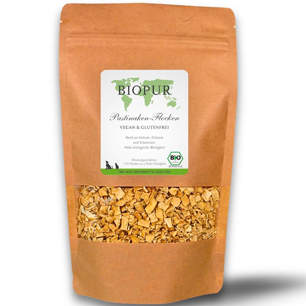 2er-SET Bio Hundefutter Pastinakenflocken klein Standbodenbeutel 350g BIOPUR - Bild 1