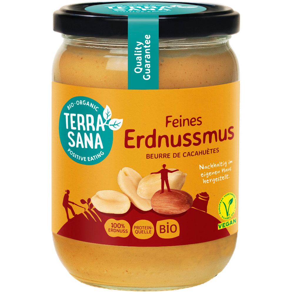 3er-SET Bio Erdnussmus fein, 500g Schraubglas TerraSana - Bild 1