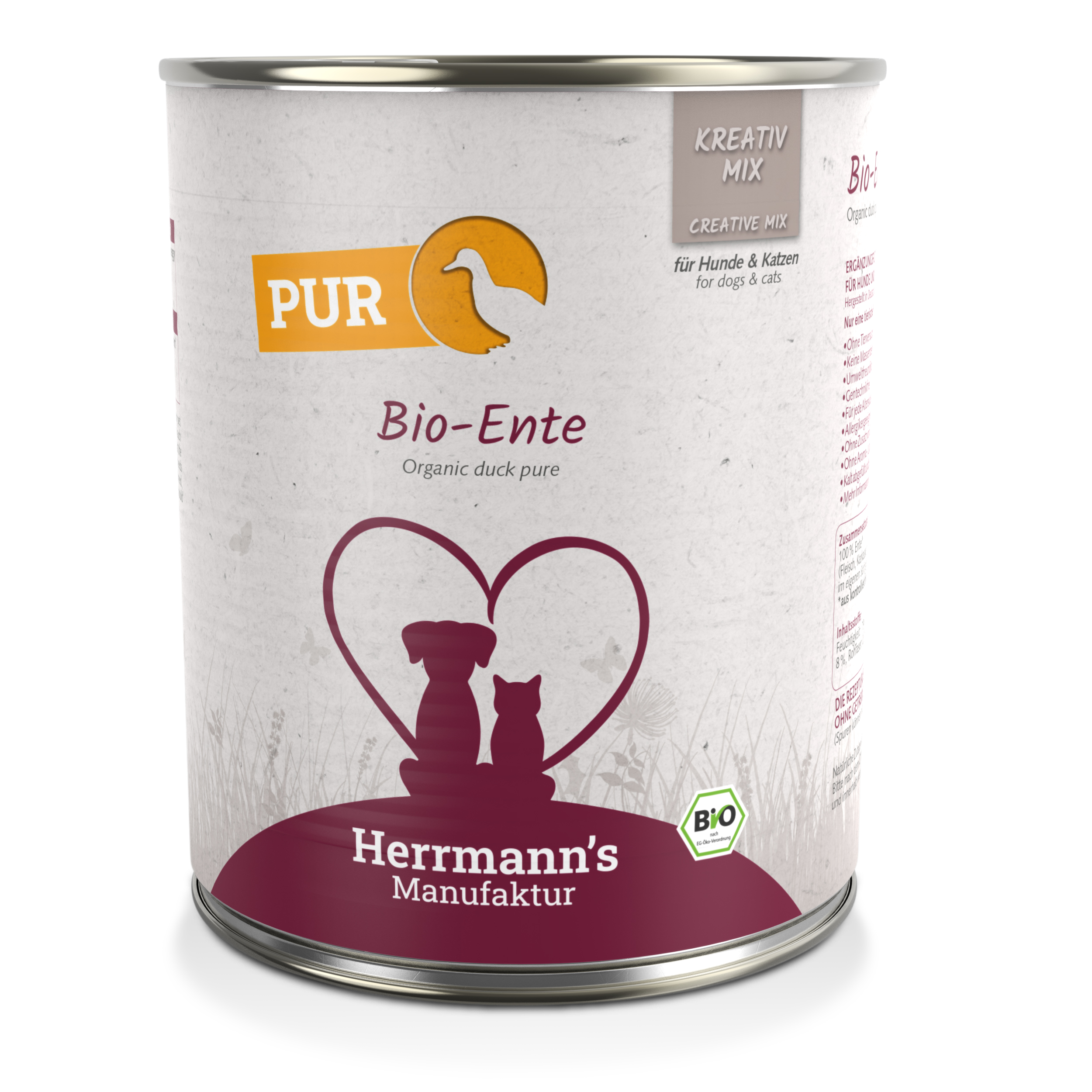 3er-SET Bio Ergänzungsfutter für Hunde/Katzen 100% Ente 800g Herrmanns - Bild 1