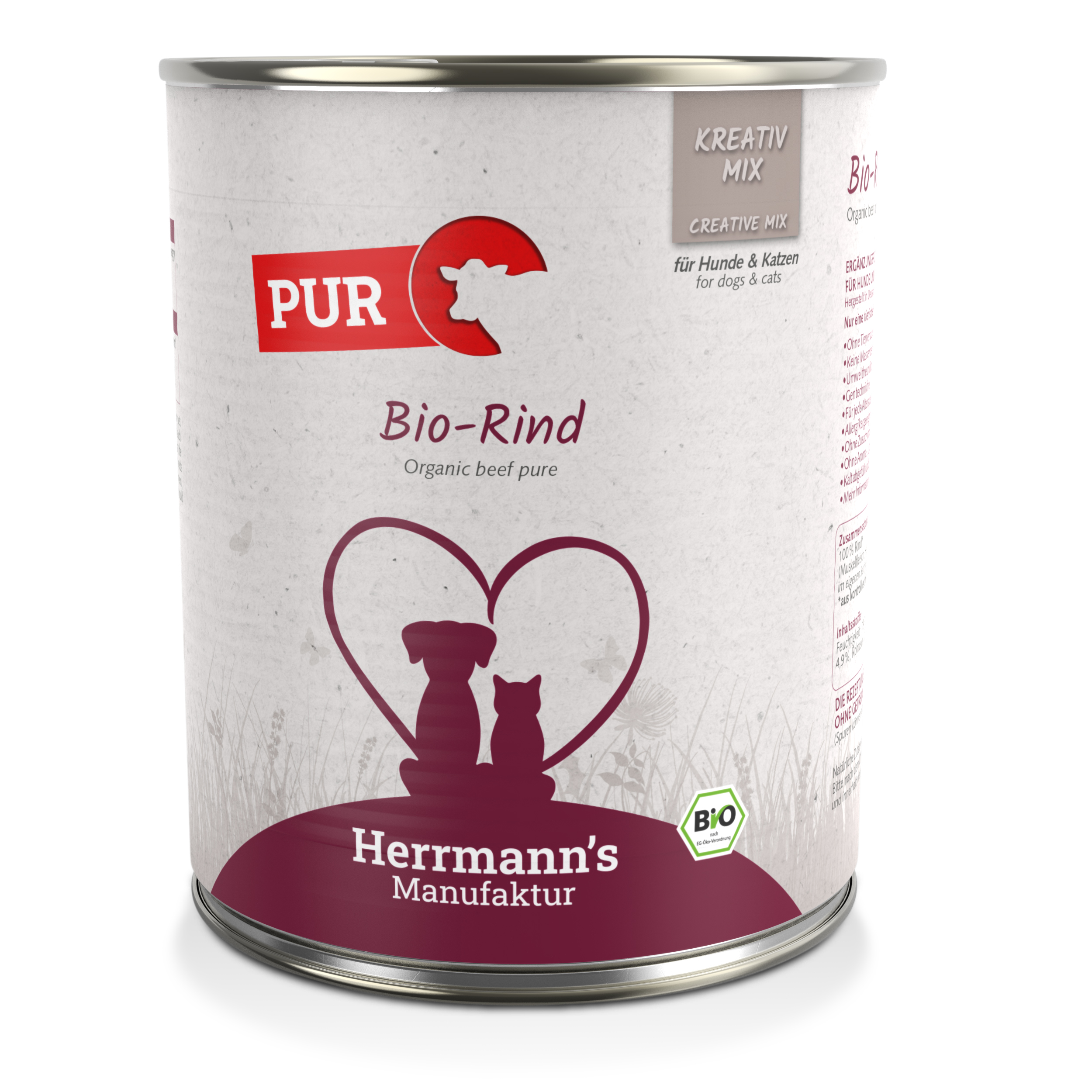 3er-SET Bio Ergänzungsfutter für Hunde/Katzen 100% Rind 800g Herrmanns - Bild 1