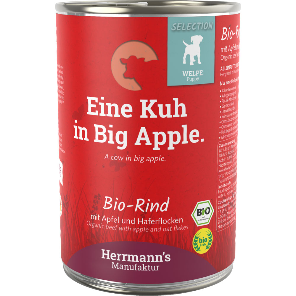3er-SET Bio Hunde  Erg&auml;nzungsfutter  Welpen: Rind mit Apfel 400g Herrmanns - Bild 1