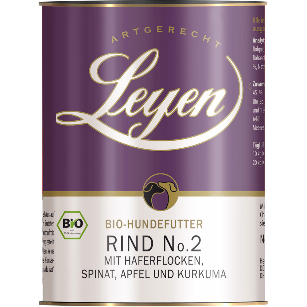 3er-SET Bio Hundealleinfutter Rind No.2 mit Haferfl.,Spinat,Apfel 400g Leyen - Bild 1