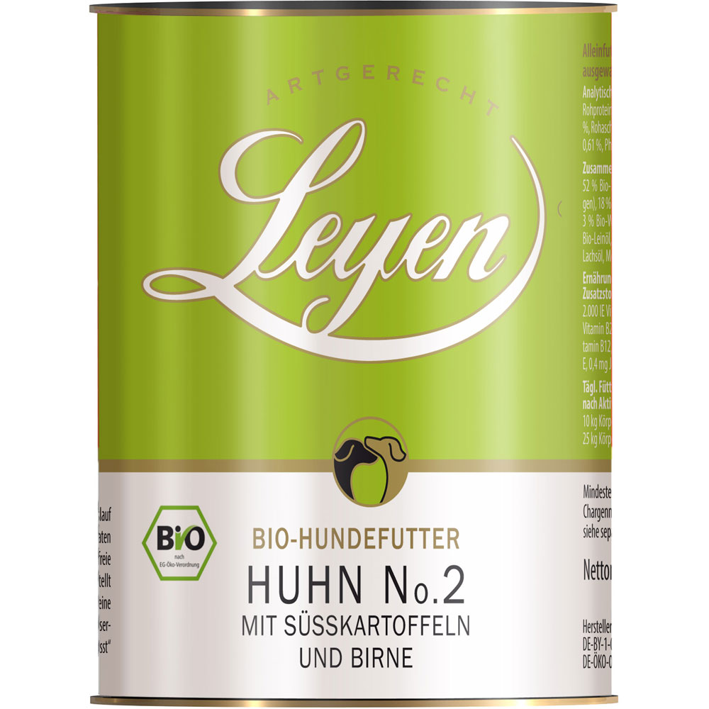 3er-SET Bio-Hundefutter Huhn No.2 Süßkartoffel u. Birne 800g Leyen - Bild 1