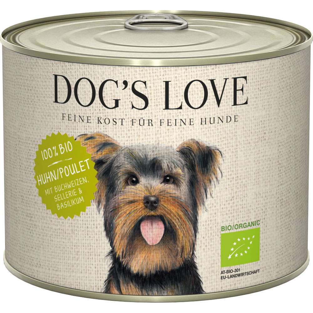 3er-SET Bio Hundefutter Huhn mit Buchweizen, Sellerie, Basilikum 200g Dog's Love - Bild 1