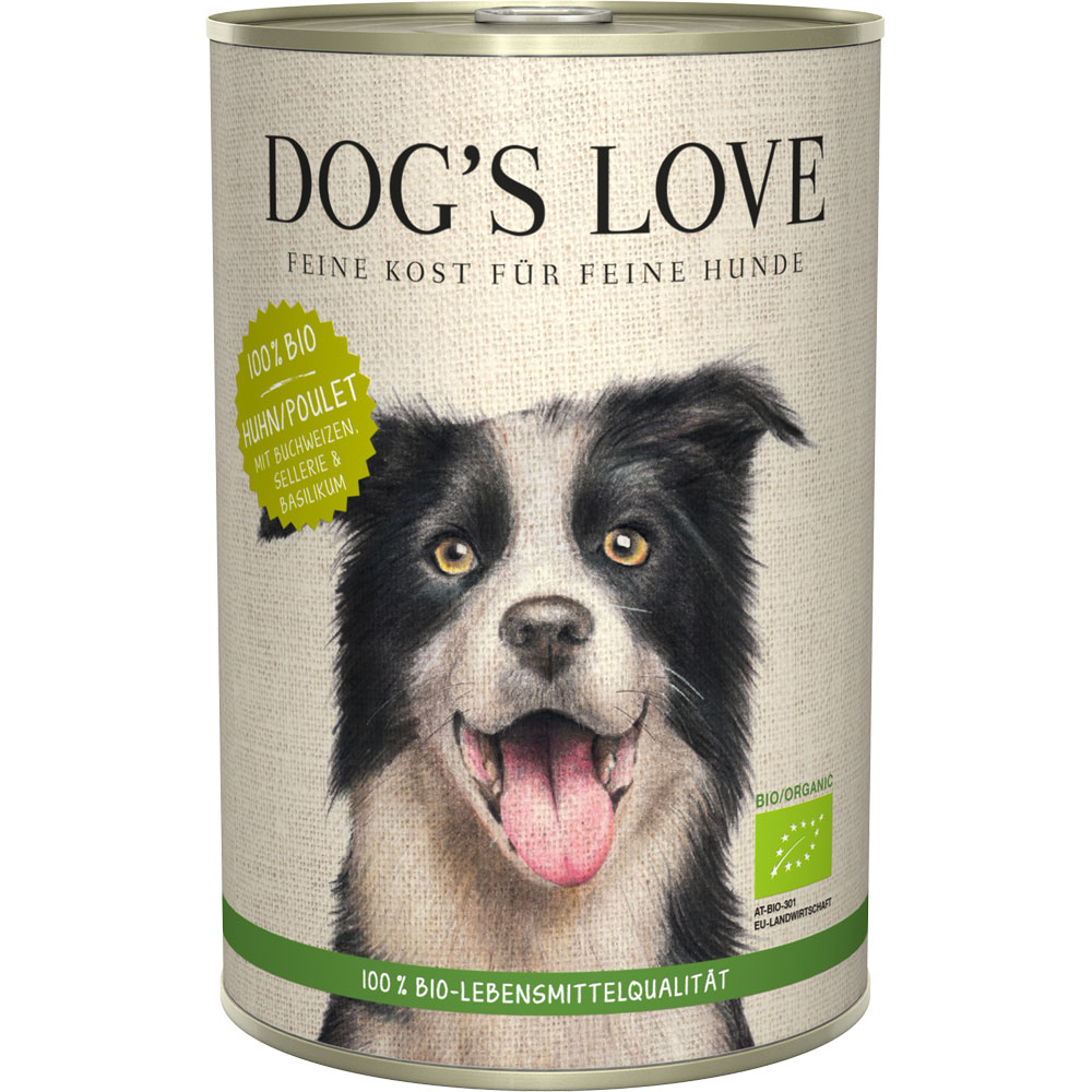 3er-SET Bio Hundefutter Huhn mit Buchweizen, Sellerie, Basilikum 400g Dog's Love - Bild 1