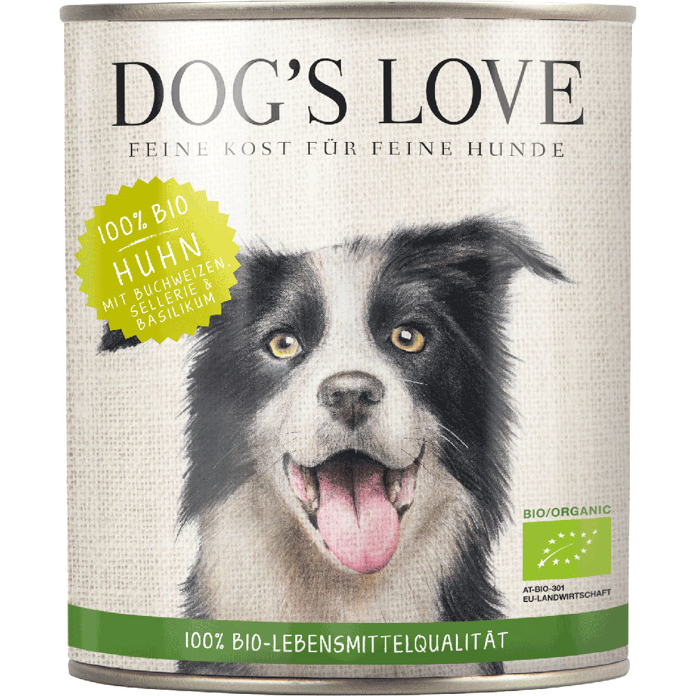 3er-SET Bio Hundefutter Huhn mit Buchweizen, Sellerie, Basilikum 800g Dog's Love - Bild 1