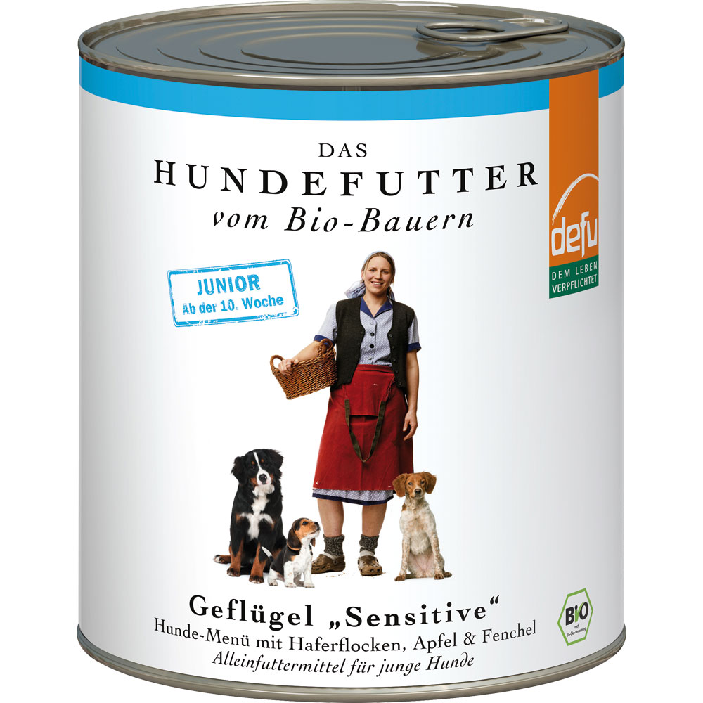 3er-SET Bio Hundefutter Junior Geflügel Sensitiv 800g defu - Bild 1