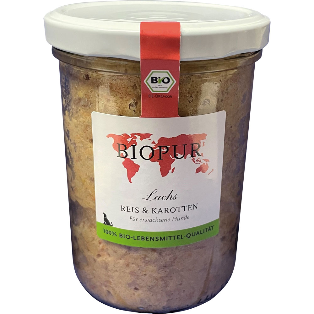 3er-SET Bio Hundefutter Lachs Reis & Karotten 370g im GLAS (!!!) glutenfrei Biop - Bild 1