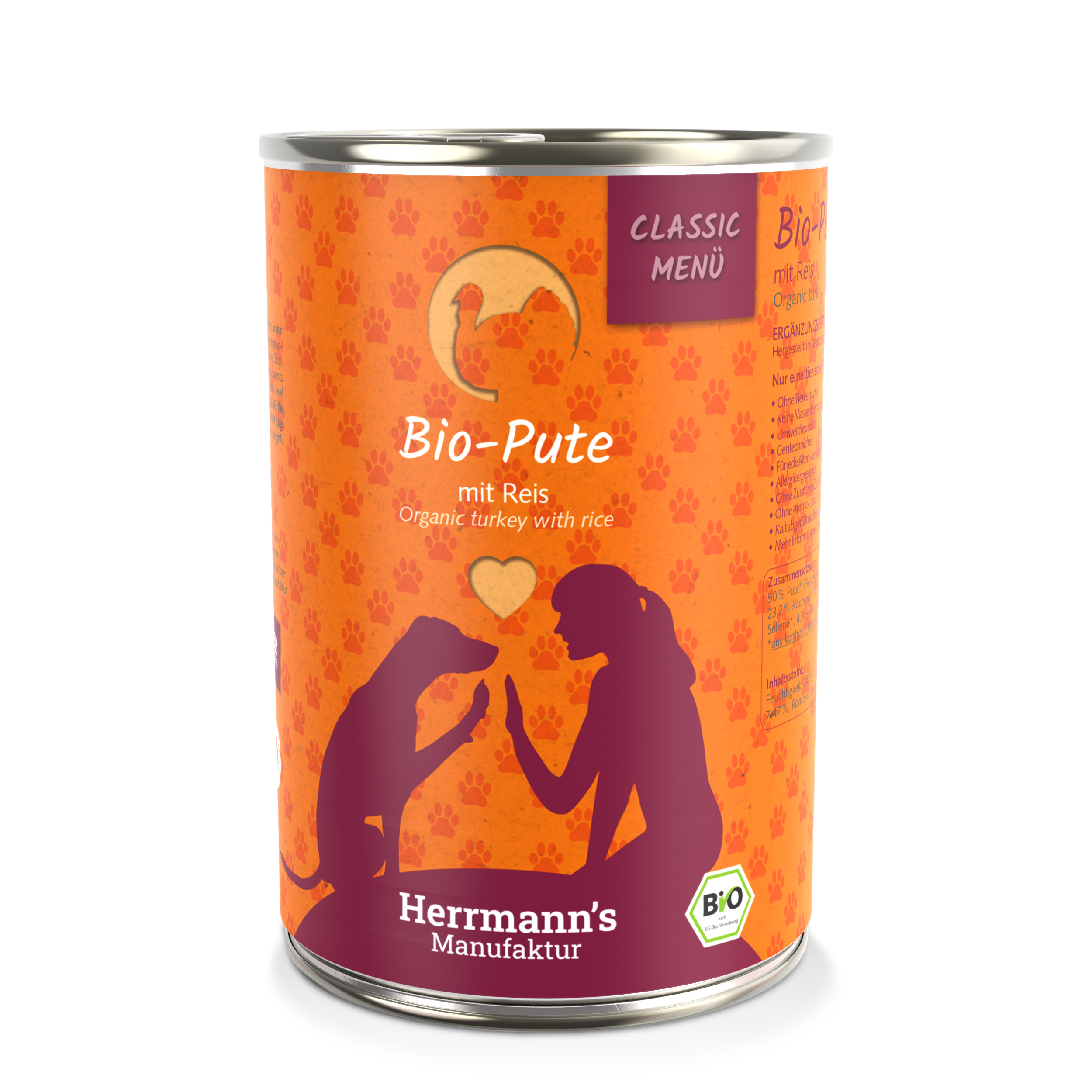 3er-SET Bio Hundefutter Pute Menu 1 mit Reis, Karotte, Sellerie, Fenchel 400g - Bild 1