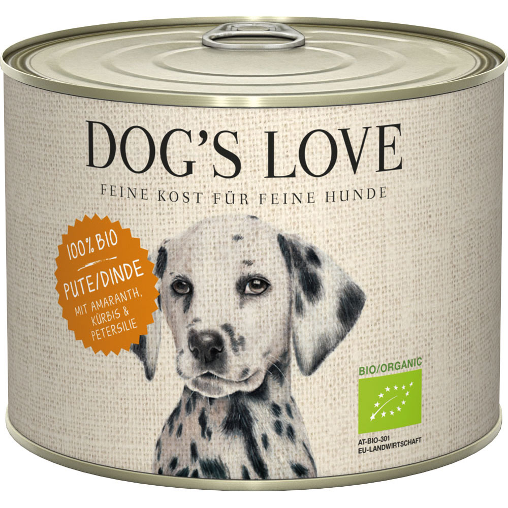 3er-SET Bio Hundefutter Pute mit Amaranth, Kürbis, Petersilie 200g Dog's Love - Bild 1