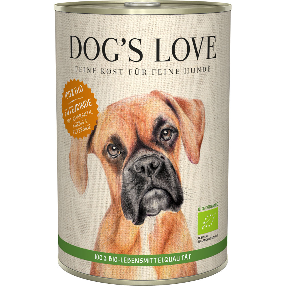 3er-SET Bio Hundefutter Pute mit Amaranth, Kürbis, Petersilie 400g Dog's Love - Bild 1