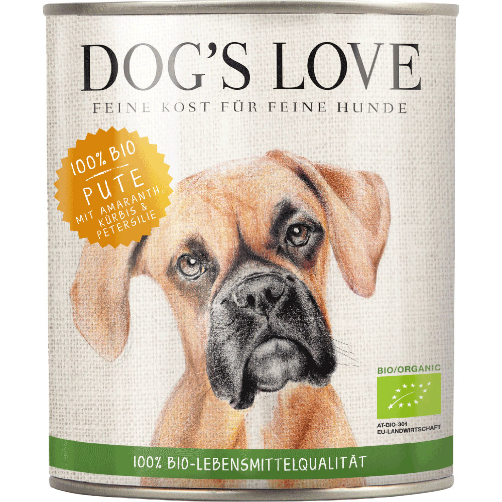 3er-SET Bio Hundefutter Pute mit Amaranth, Kürbis, Petersilie 800g Dog's Love - Bild 1