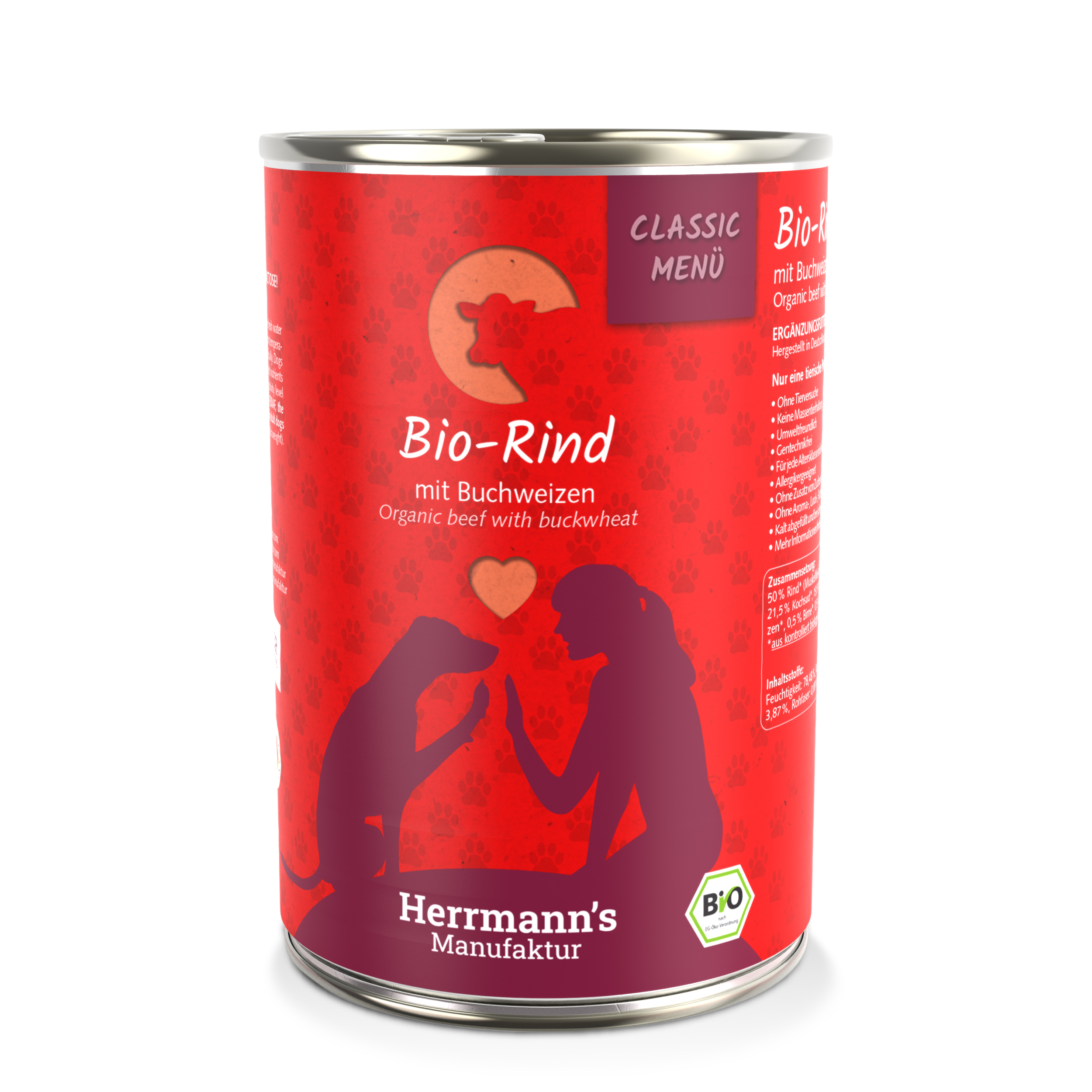 3er-SET Bio Hundefutter Rind Menu 1 mit Buchweizen, Apfel, Birne 400g - Bild 1