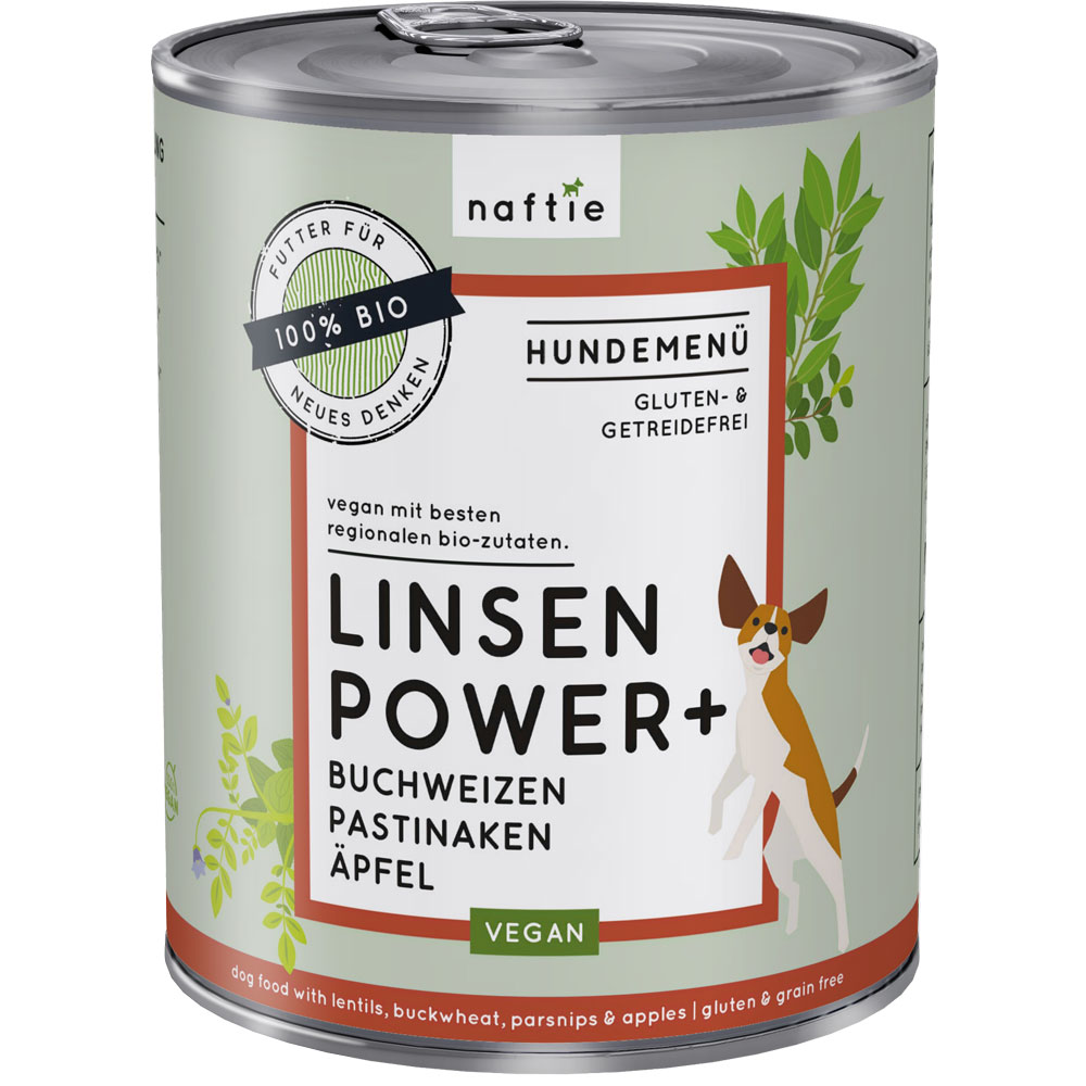 3er-SET Bio Hundemenü vegan Linsen Power+ 800g naftie - Bild 1