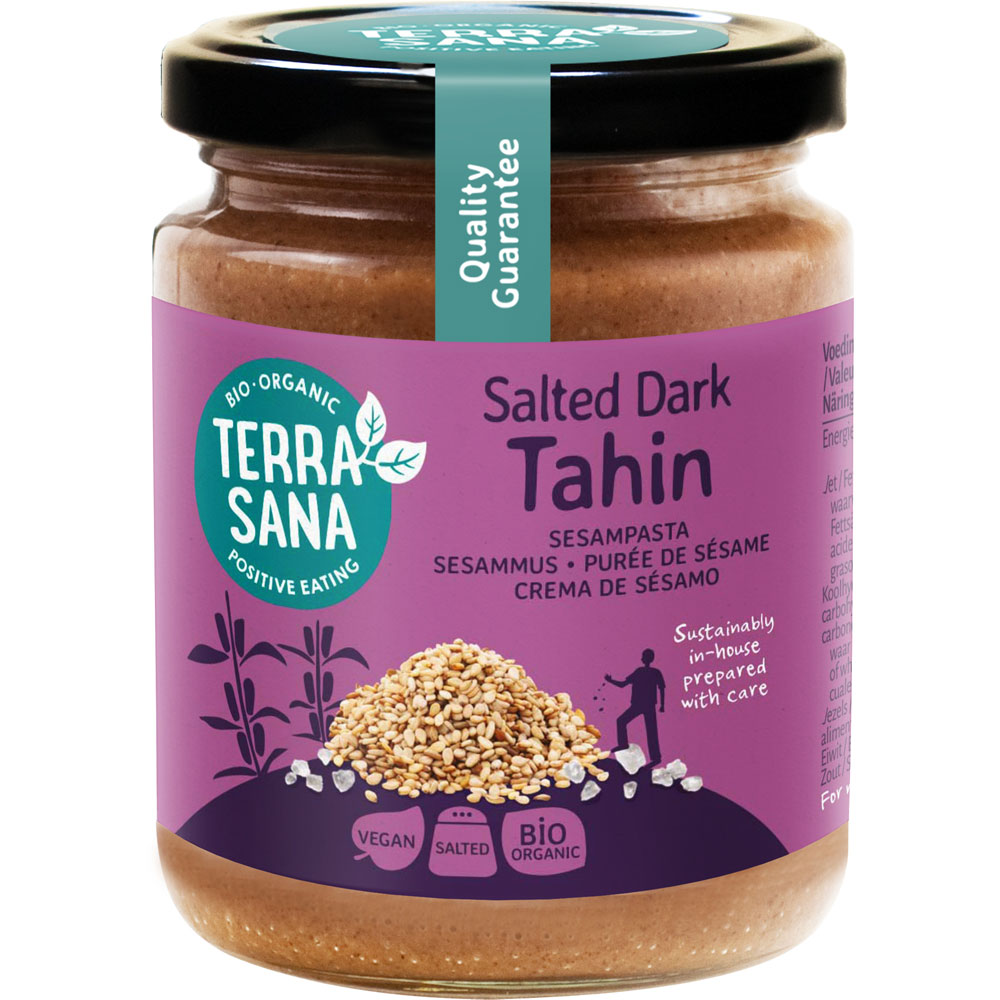 3er-SET Bio Tahin dark - Sesammus mit Steinsalz, 250g Schraubglas TerraSana - Bild 1