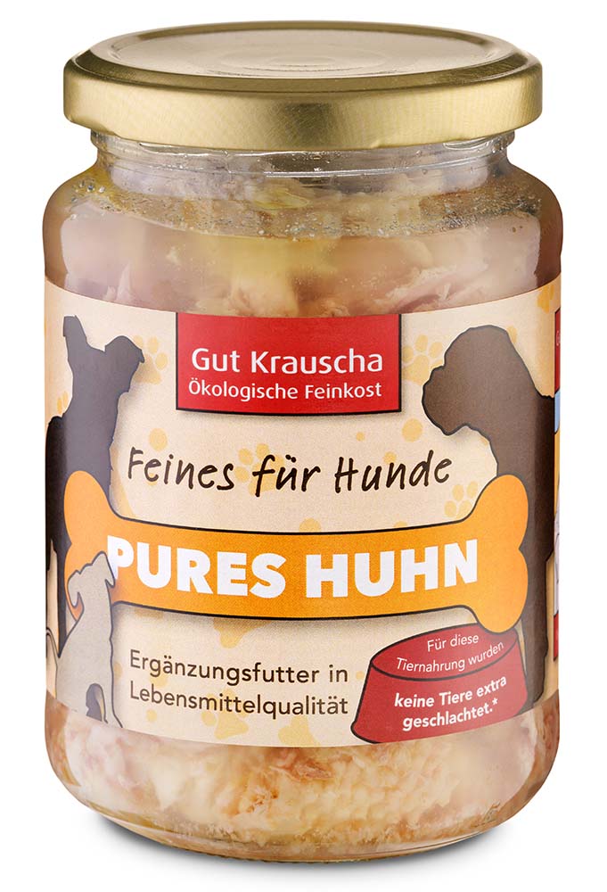 3er SET Bio-Tiernahrung Pures Huhn im Glas Hunde Erg&auml;nzungsfutter 320g Gut Krauscha - Bild 1