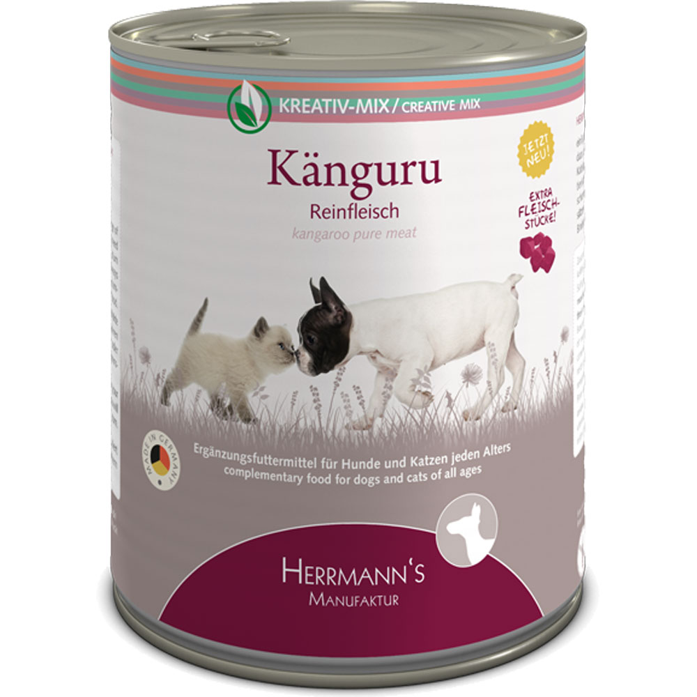 3er-SET Ergänzungsfutter f. Hund/Katze 100 % Känguru (nicht Bio) 800g Herrmann's - Bild 1