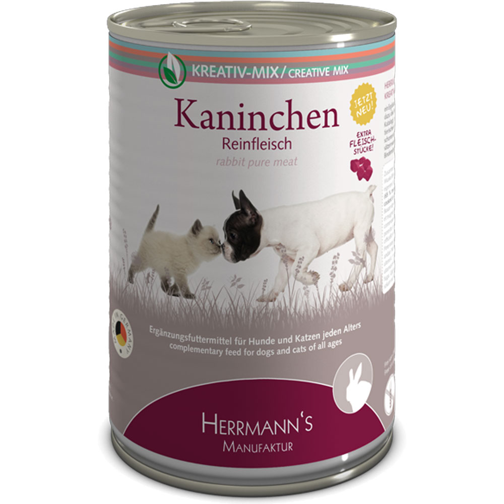 3er-SET Erg&auml;nzungsfutter f. Hund/Katze 100 % Kaninchen (nicht Bio) 400g Herrmann - Bild 1