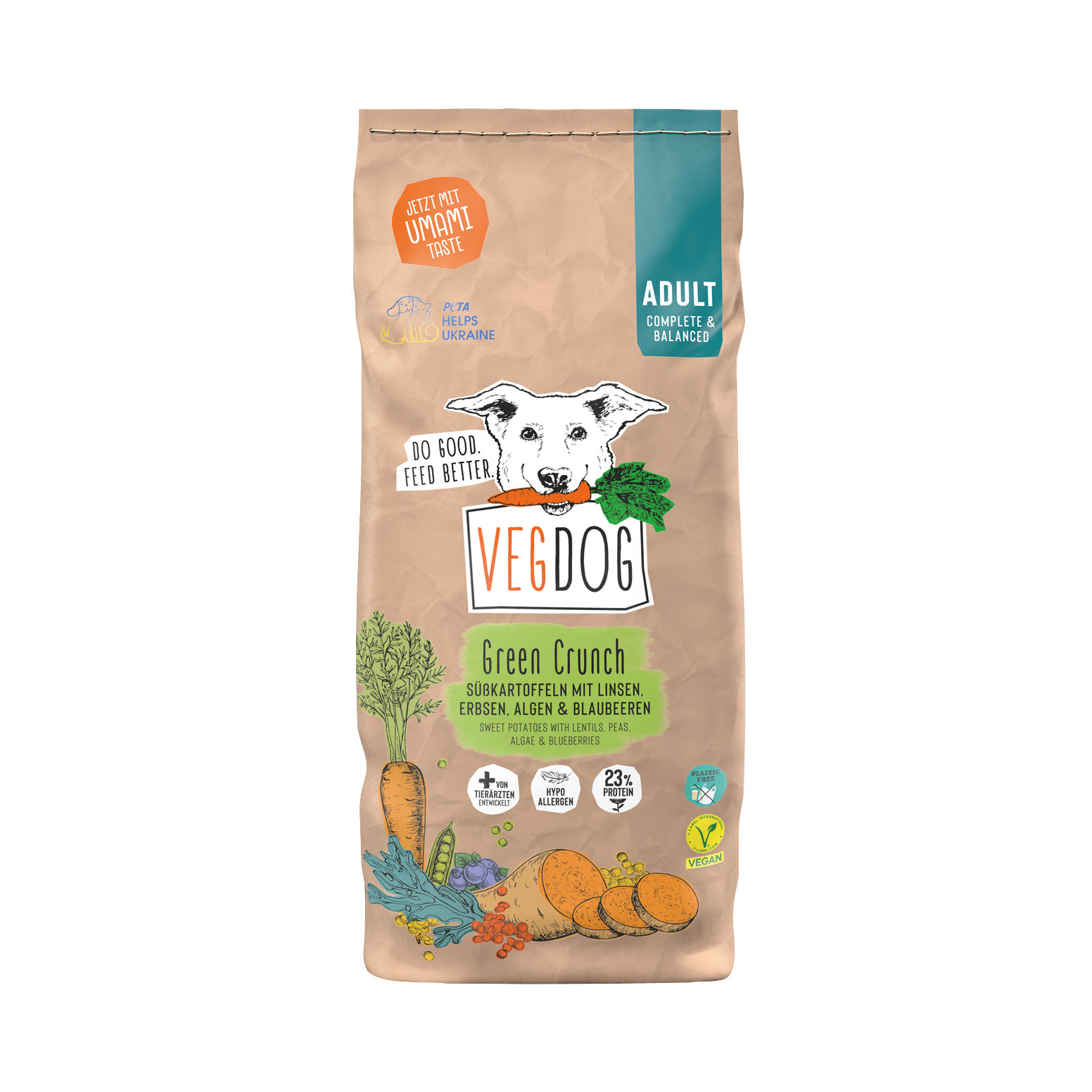 3er-SET Hunde Allein-Trockenf. Green Crunch NEUE REZEPTUR NICHT BIO 2kg VEGDOG - Bild 1