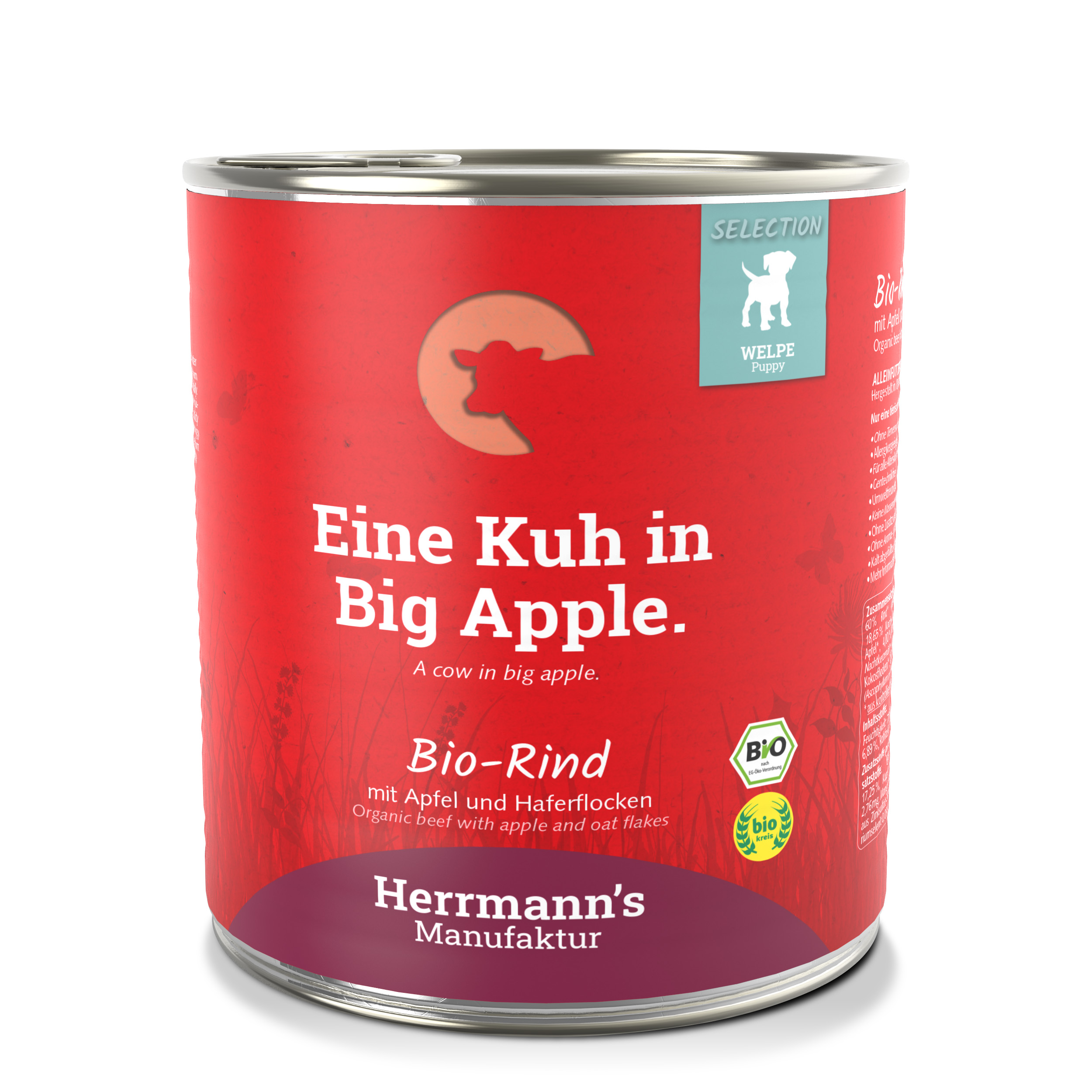 3er-SET Hundefutter Welpe: Bio Rind mit Apfel und Haferflocken 800g Herrmann's - Bild 1
