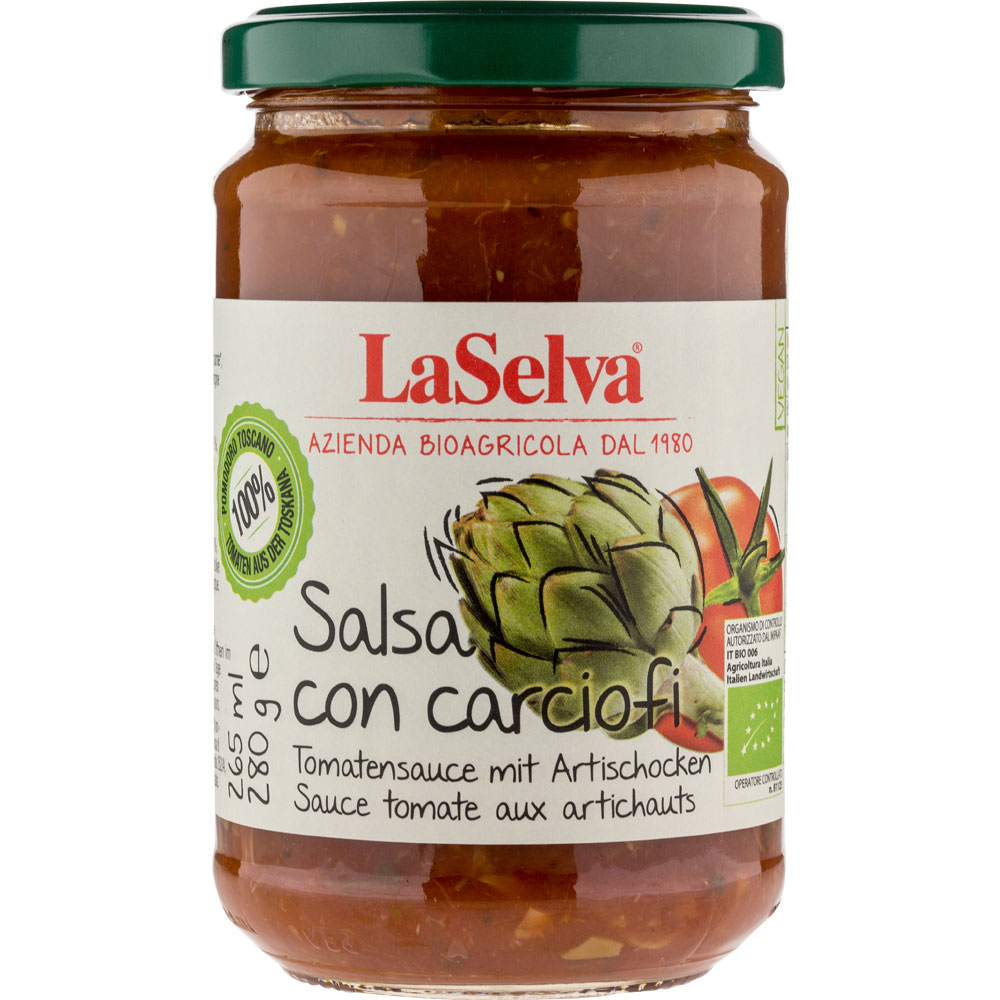 3er-SET  Salsa con Carciofi-Bio Tom. Sauce m. Artischoken 280g La Selva - Bild 1