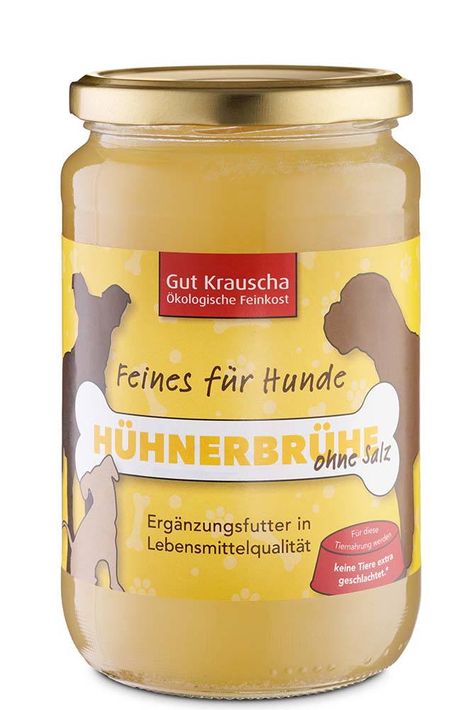 3er VE Bio-Tiernahrung H&uuml;hnerbr&uuml;he im Glas Erg&auml;nzungsfutter 630ml Gut Krauscha - Bild 1