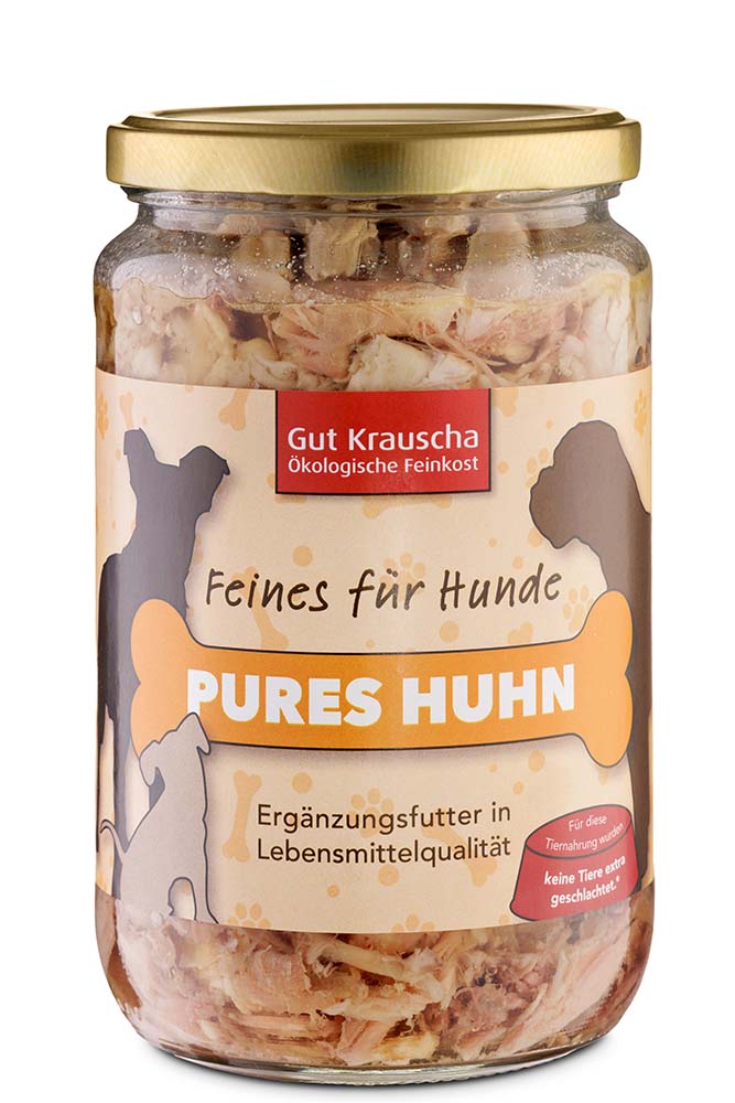 3er VE Bio-Tiernahrung Pures Huhn im Glas Hunde Erg&auml;nzungsfutter 630g Gut Krauscha - Bild 1