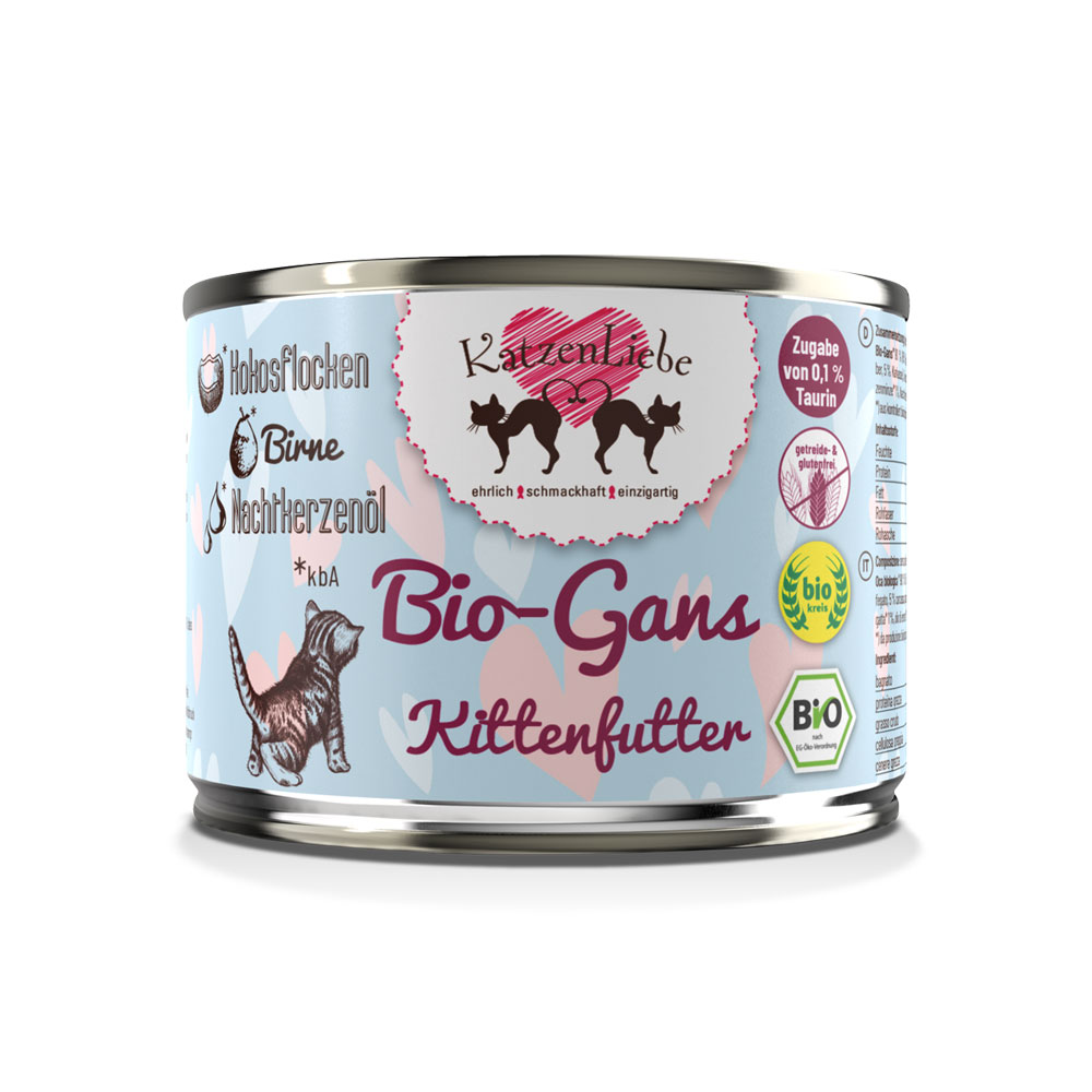 4er-SET Bio Gans mit Birne, Ergänzungsfutter Kitten 200g  Katzenliebe - Bild 1