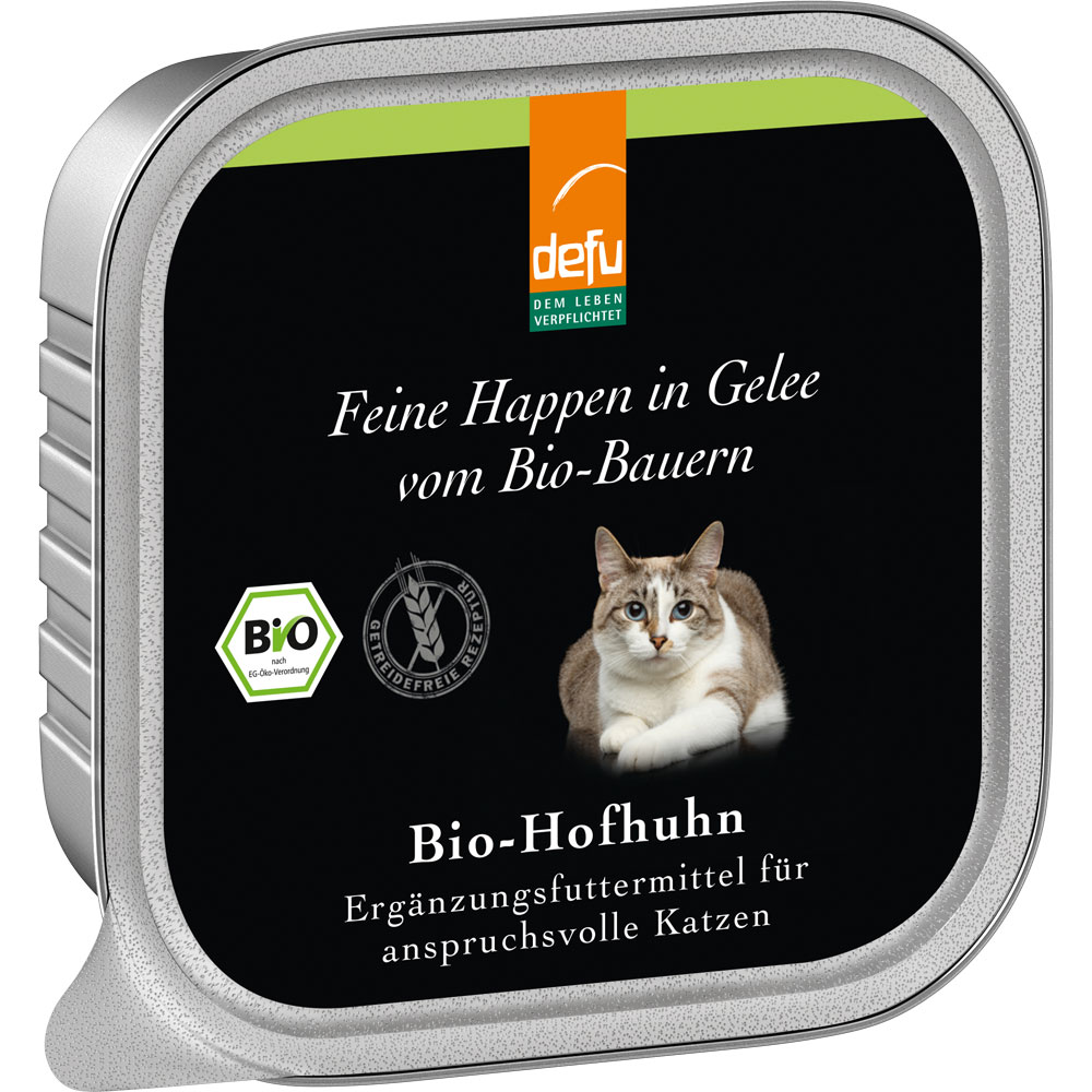 4er-SET Bio Hofhuhn in Gelee Ergänzungsfutter f. Katzen 100g defu - Bild 1