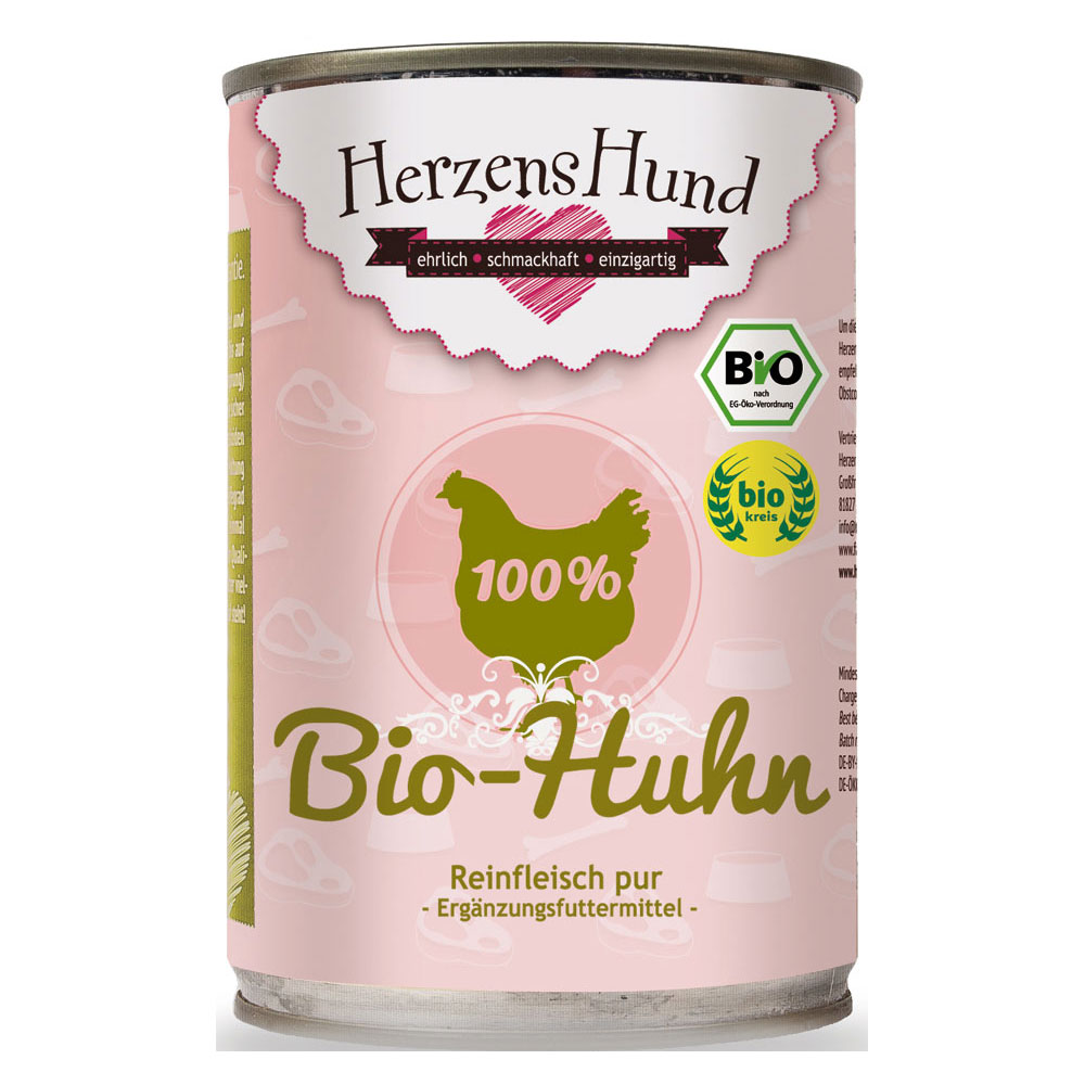 4er-SET Bio Huhn (Brustfl., H&auml;lse, H&uuml;hnerklein) 100 %, Erg&auml;nzungsfutter 400g Her - Bild 1