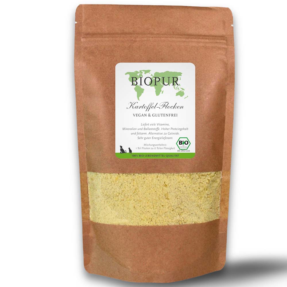 4er-SET Bio Hundefutter Kartoffelflocken 450g Standbodenbeutel BIOPUR - Bild 1