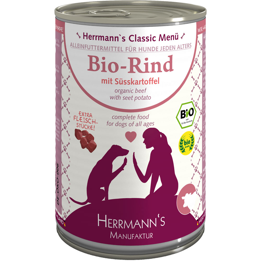 4er-SET Bio Hundefutter Rind Menu 2 mit Sueßkartoffel, Kuerbis, Zucchini 400g - Bild 1