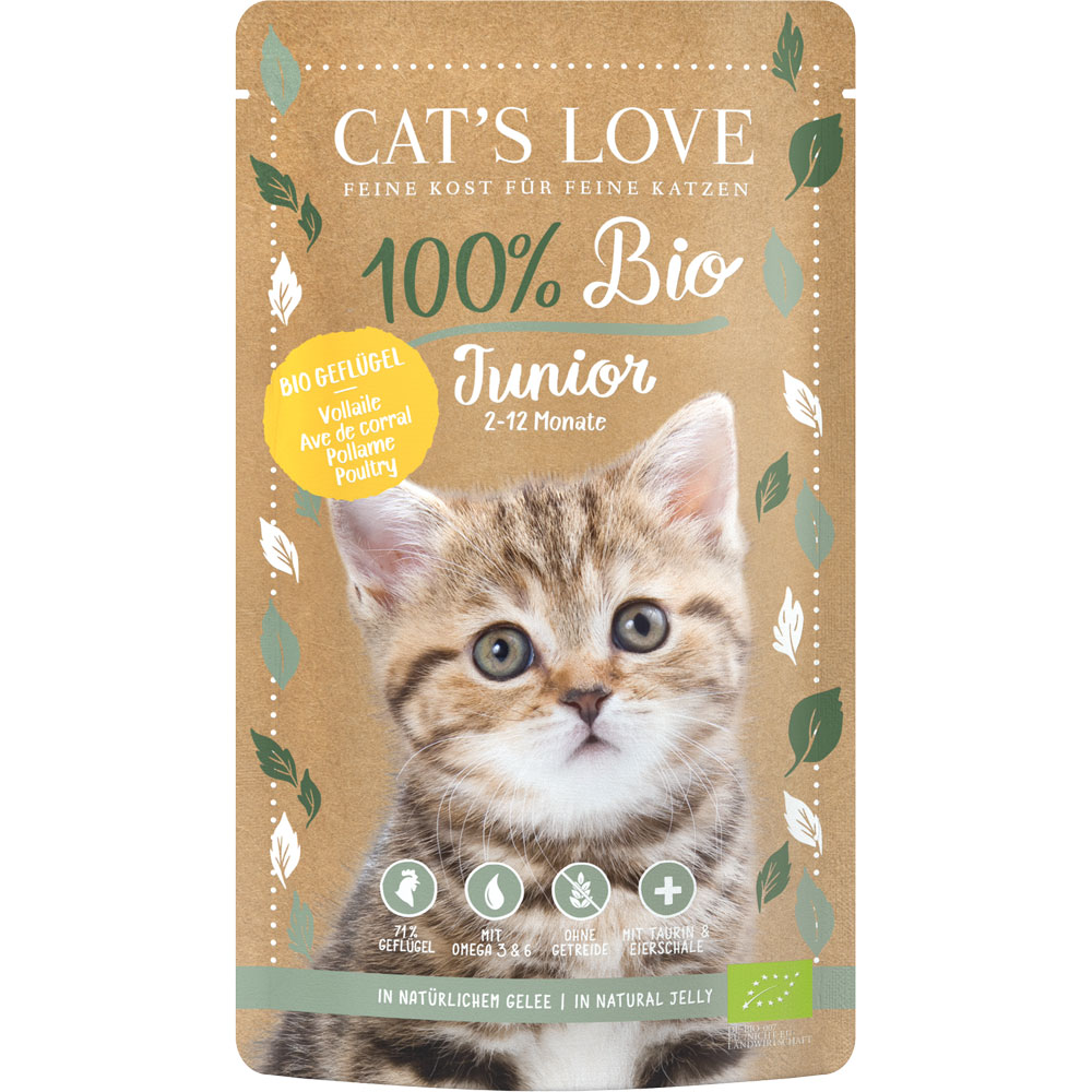 4er-SET Bio Katzenalleinfutter Geflügel Junior 100g Cat's Love - Bild 1