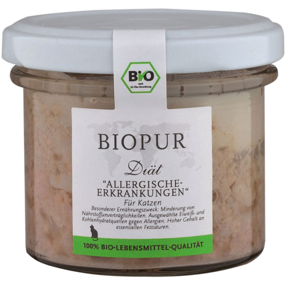 4er-SET Bio Katzendiätfutter Allergische Erkrankungen im GLAS! 100g BIOPUR - Bild 1