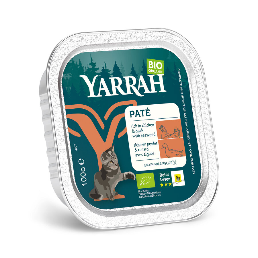 4er-SET Bio Katzenfutter Pate mit Huhn, Ente und Meeresalgen getreidefrei 100g Y - Bild 1