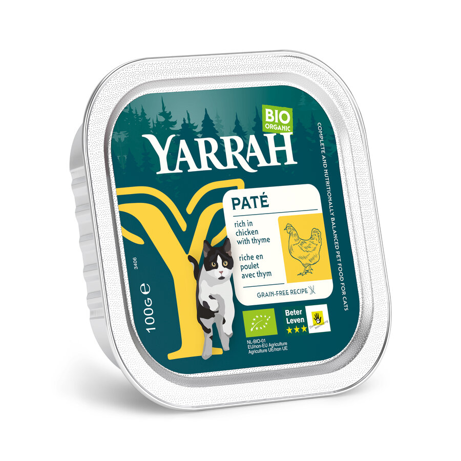 4er-SET Bio Katzenfutter Pate mit Huhn und Thymian getreidefrei 100g Yarrah - Bild 1