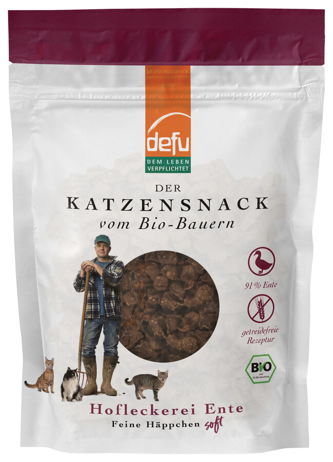 4er-SET Bio Katzenleckerli Hofleckerei Ente Feine Häppchen soft, 80g defu - Bild 1