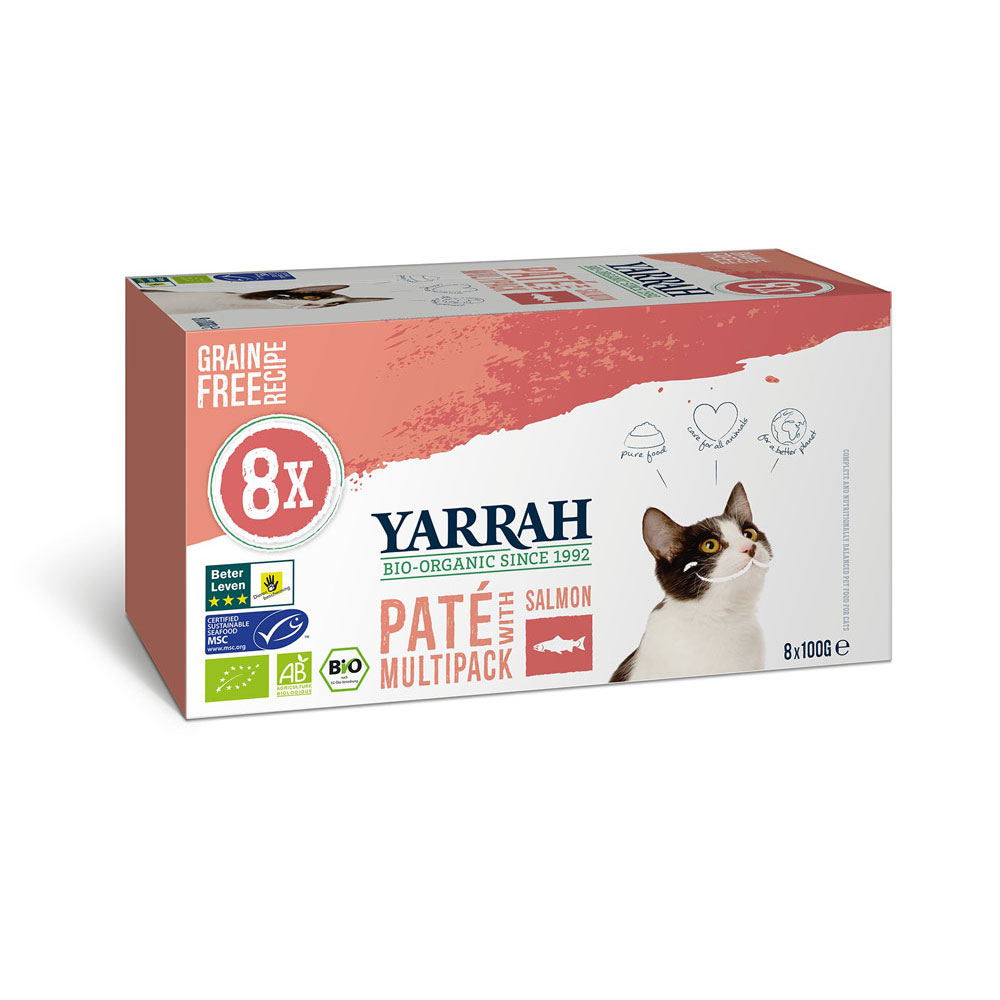 4er-SET Bio Multipack für Katzen Pate Bio Lachs 8x100g Yarrah - Bild 1