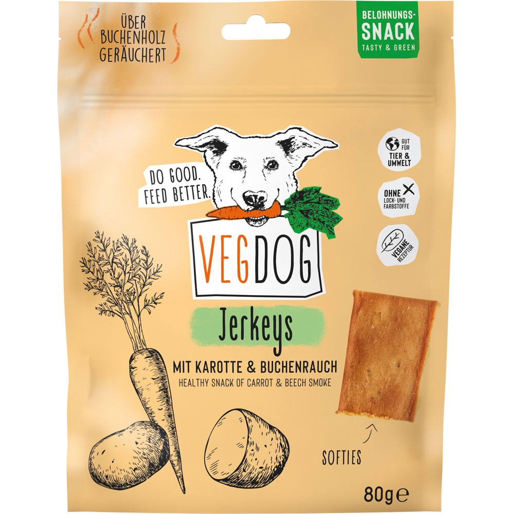 4er-SET Hunde Snack JERKEYS nicht Bio 80g VEGDOG - Bild 1