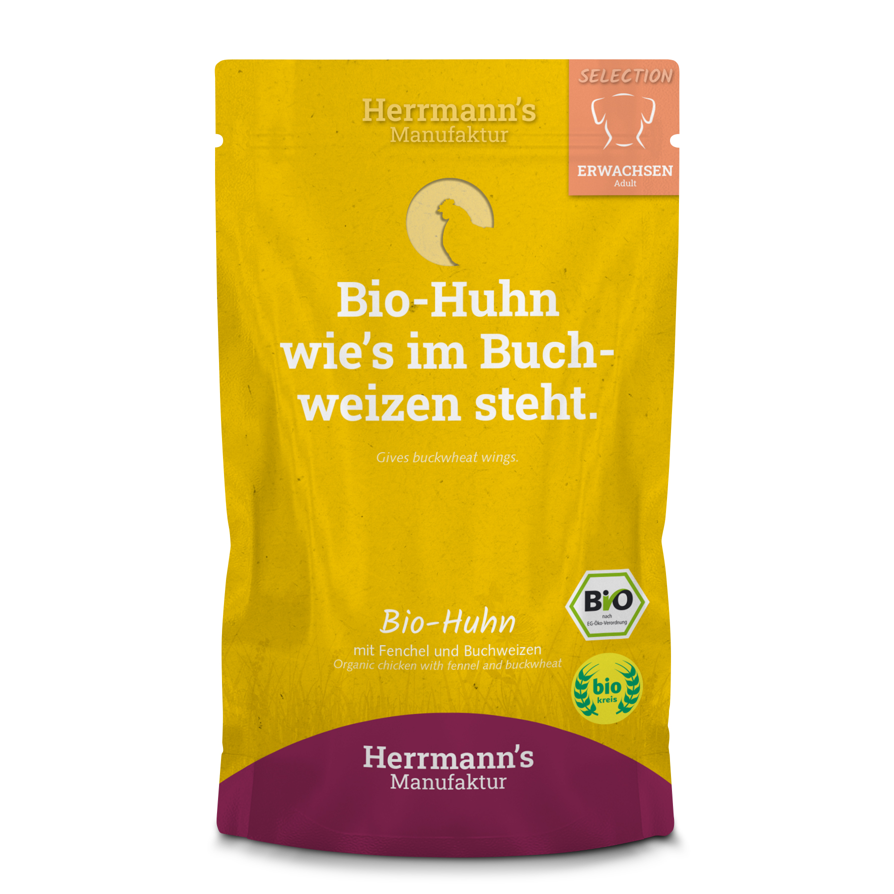 4er-SET Hundefutter Bio Huhn mit Fenchecl und Buchweizen 150g Herrmann's - Bild 1