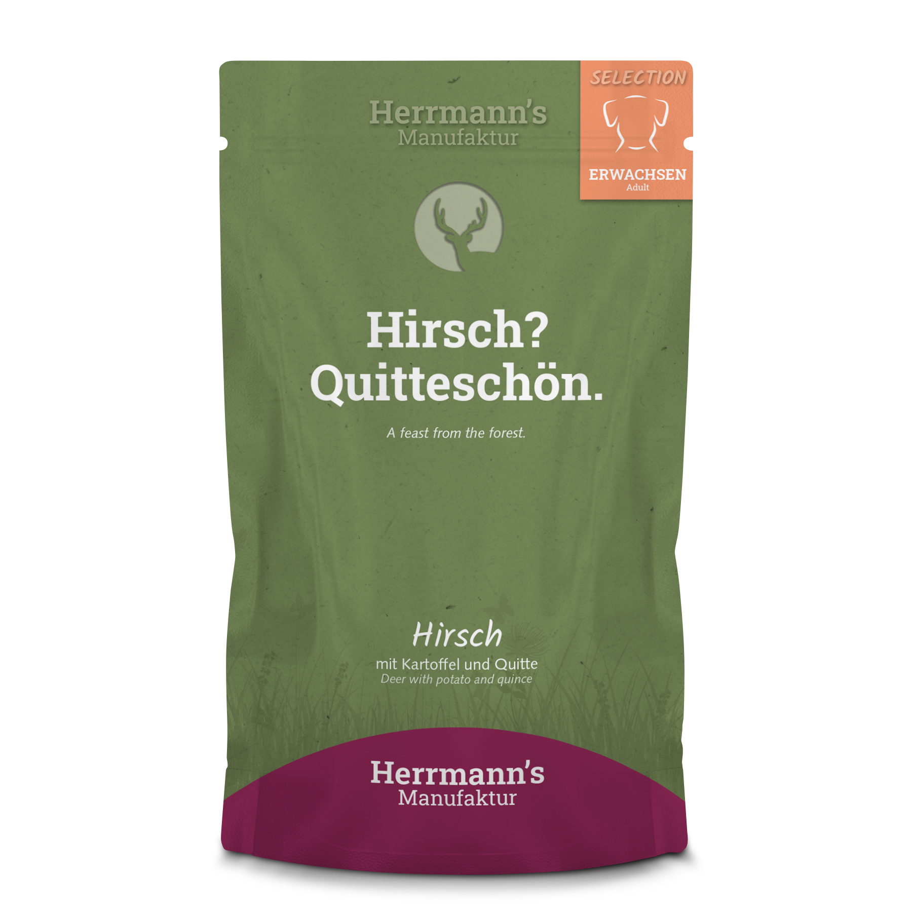4er-SET Hundefutter Hirsch NICHT BIO mit Kartoffel und Quitte 150g Herrmann's - Bild 1