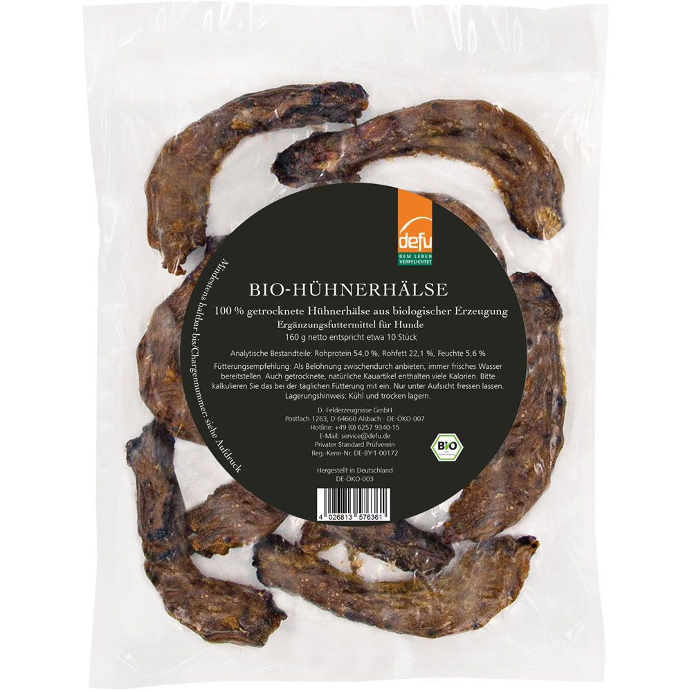 4er-SET Hundeleckerli Bio Hühnerhälse, getrocknet 160g defu - Bild 1