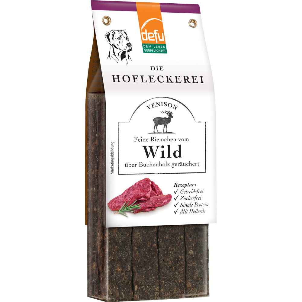 4er-SET Hundeleckerli Feine Riemchen Wild (nicht Bio) 125g defu - Bild 1