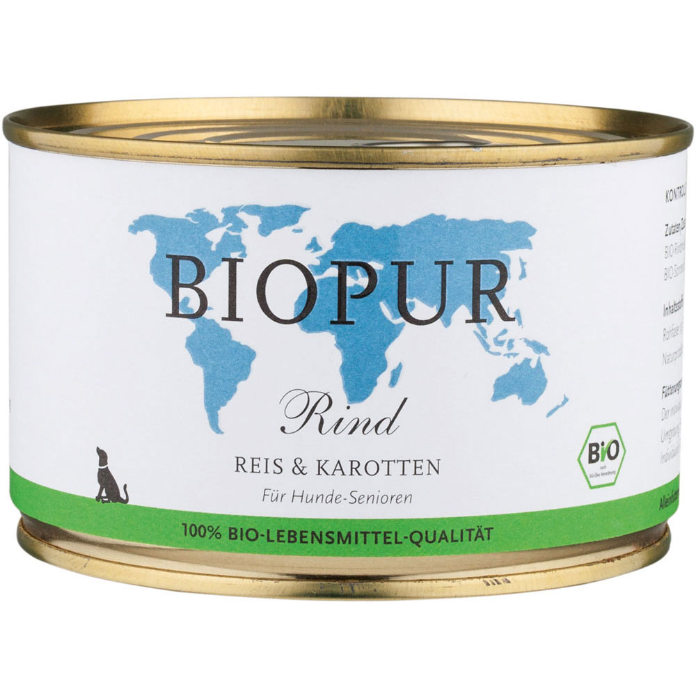 4er-SET Senior: Rind, Reis & Karotten 400 g BioPur Bio Hundefutter - Bild 1
