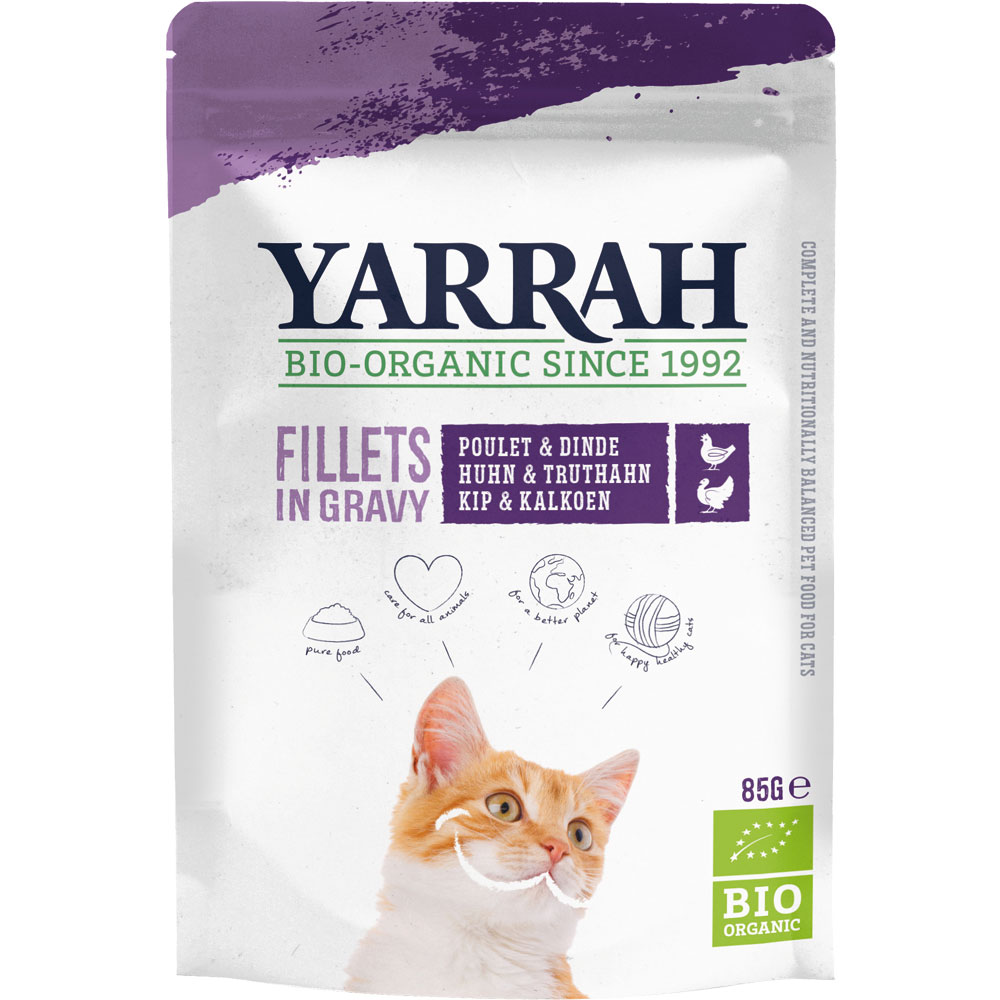 5er-SET Alleinfutter Katze Bio Filets mit Truthahn in Sauce 85g Yarrah - Bild 1