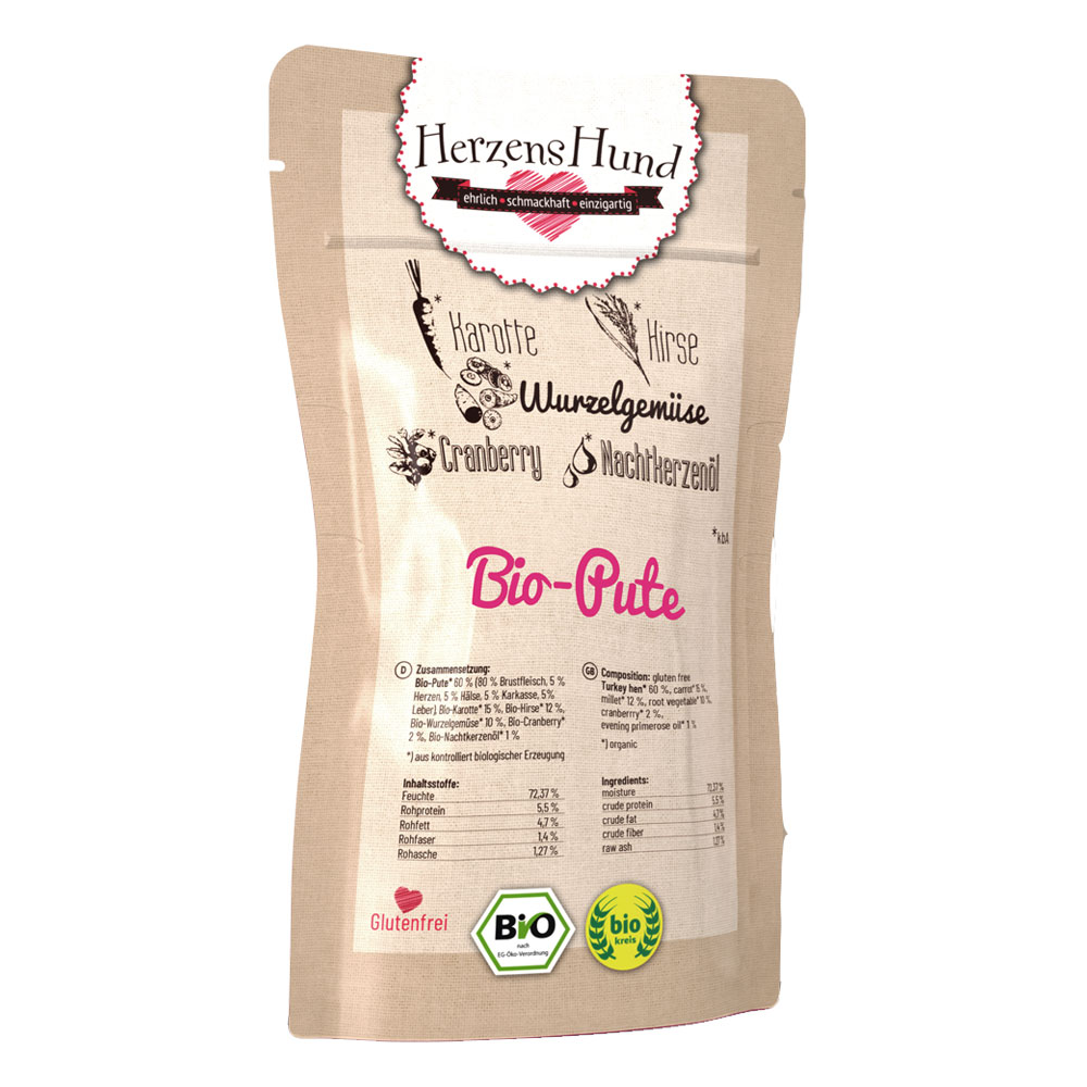 5er-SET Pute, Hirse Bio Erg&auml;nzungsfutter Hund 130g HerzensHund - Bild 1