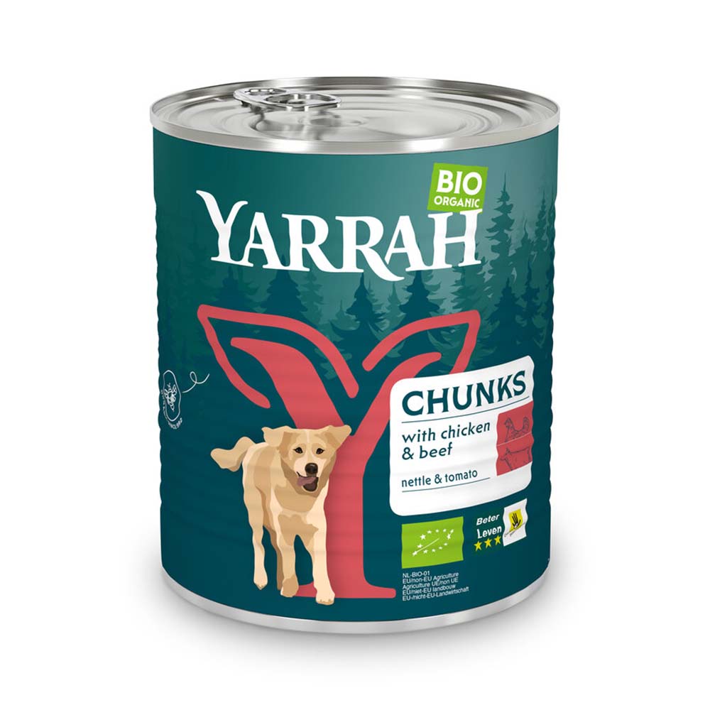 6er-SET Bio Hundefutter Bröckchen Huhn mit Rind und Brennnessel 820g Yarrah - Bild 1